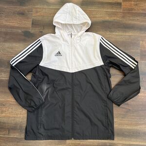Adidas Logo Black White Full Zip Hoodie Windbreaker Size Large Colorblock Jacket